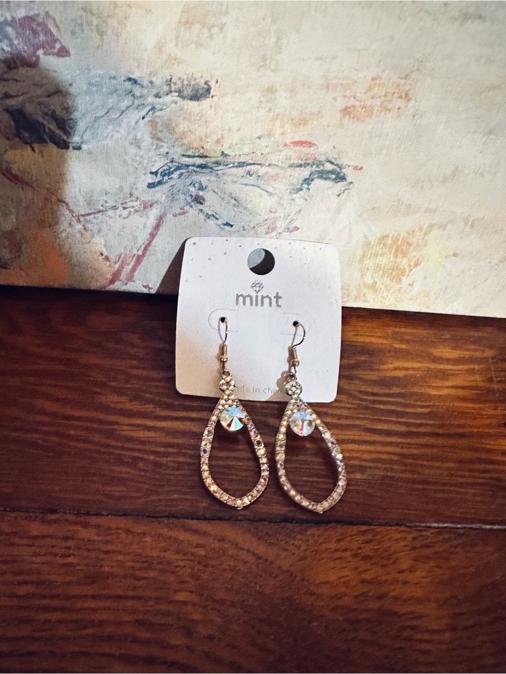 Mint Gold Crystal Teardrop Dangle Earrings